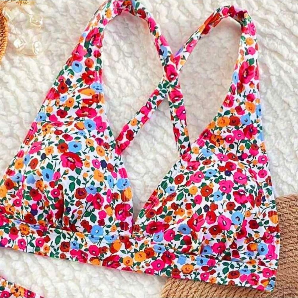 Womens Casual Beach & Swim Floral Ditsy Flower Halter Tie Back High Waist Bikini - Picture 4 of 7